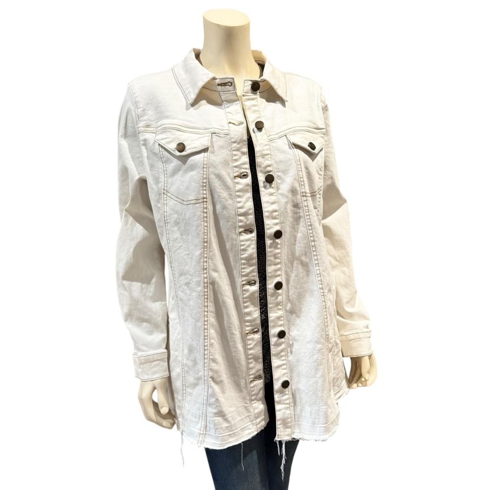 LOGO by Lori Goldstein White Denim Shacket Jacket